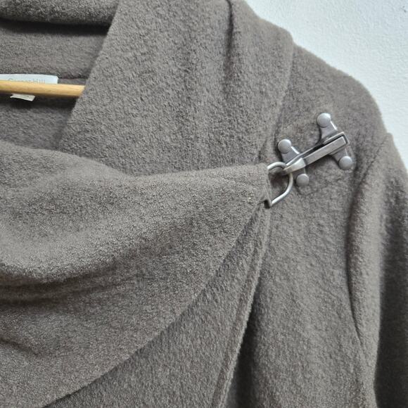 Garnet Hill Women Lagenlook Minimal Boiled Wool Asymmetrical Drape Wrap Coat 10P - Picture 6 of 12